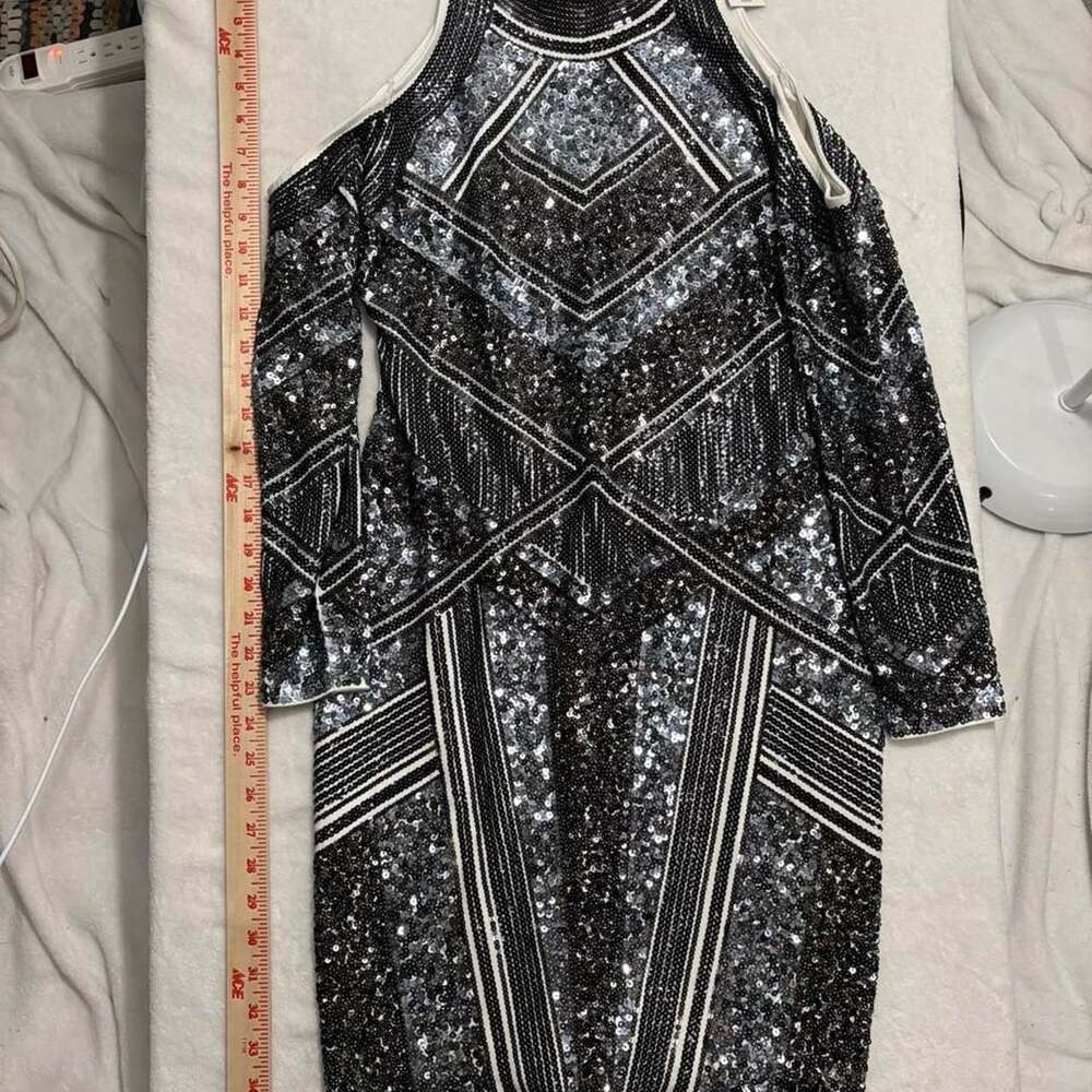 EXPRESS Black and Silver Sequin Geometric Dress